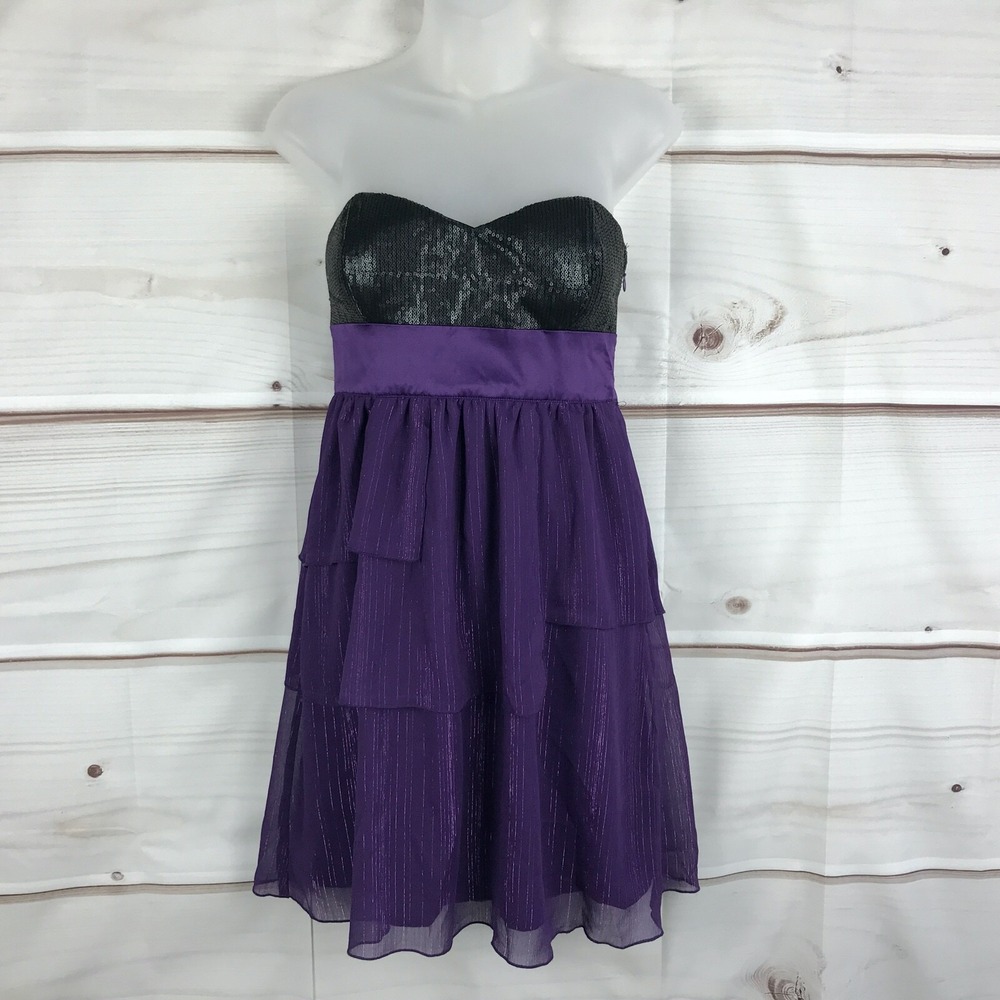 Walter by Walter Baker Dress Juniors S Purple Sequin Strapless Empire Waist Mini